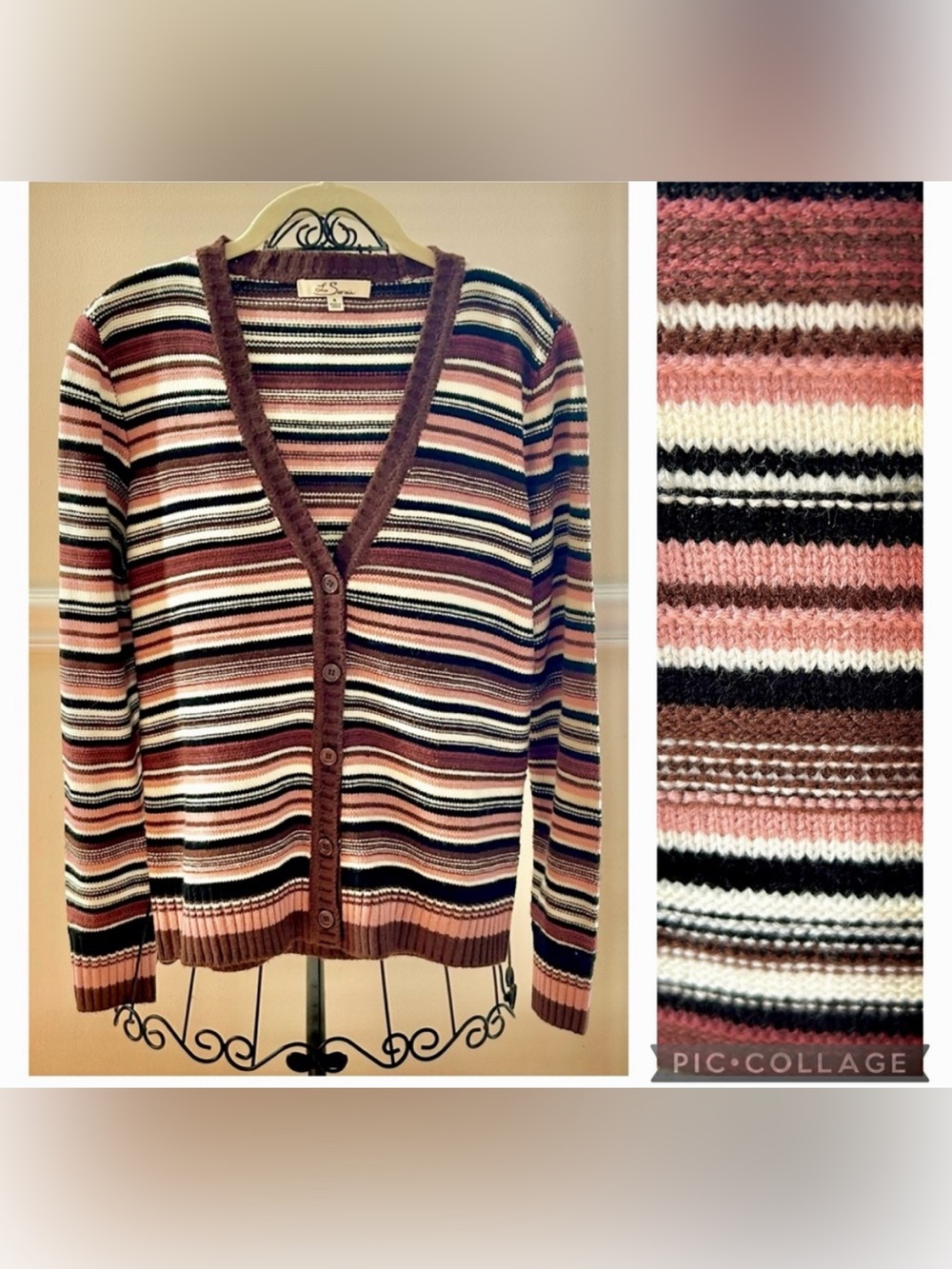 Les Sérin Fabiolina Striped Button Down V-Neck Cardigan